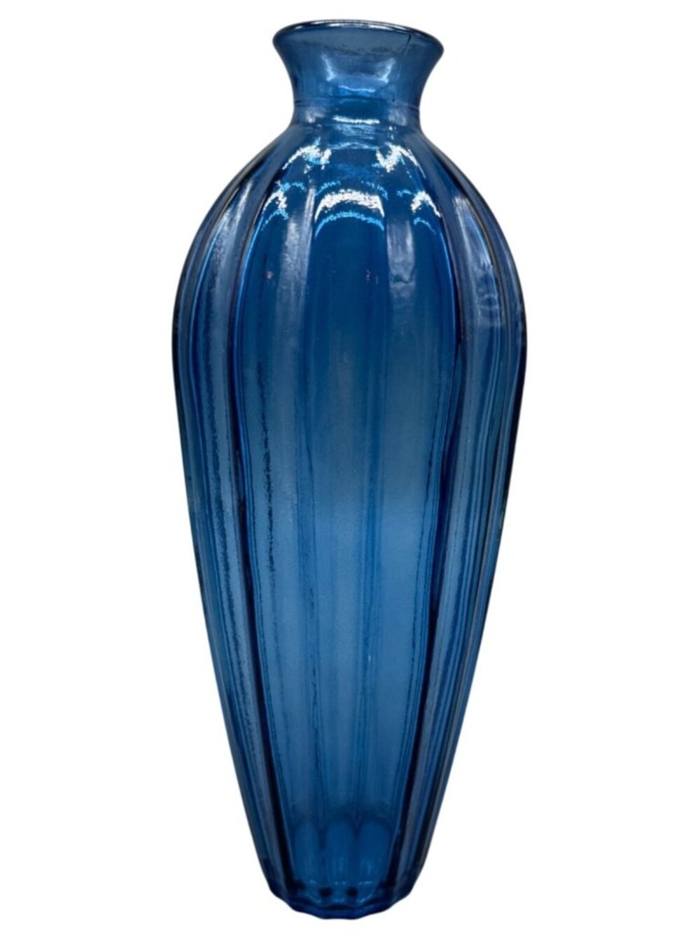 Blue Ribbed Glass Vase cobalt clear solid blue 11x1.5"